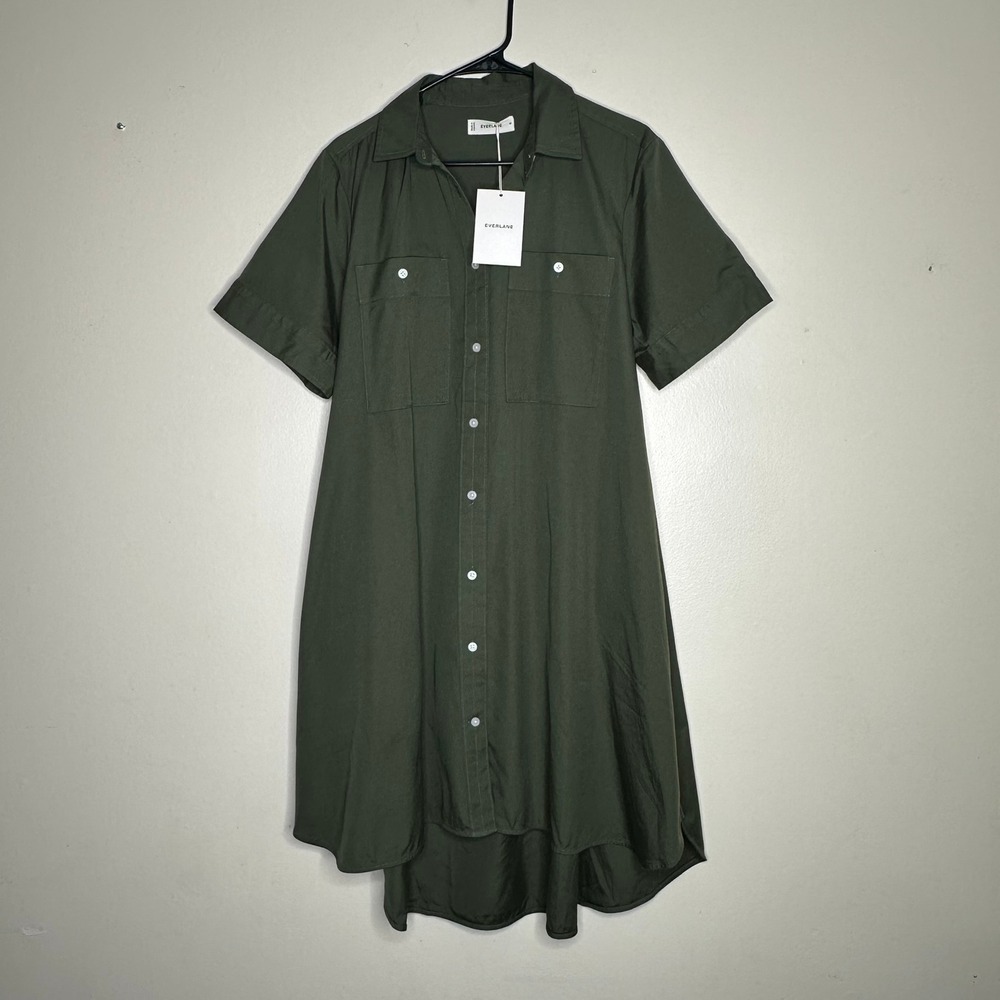 NWT Everlane The Daytripper Shirt Dress Cotton Olive Short Sleeve size Medium